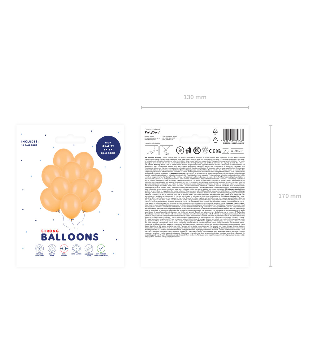Latexové balónky strong pastelové oranžové 30 cm 10 ks
