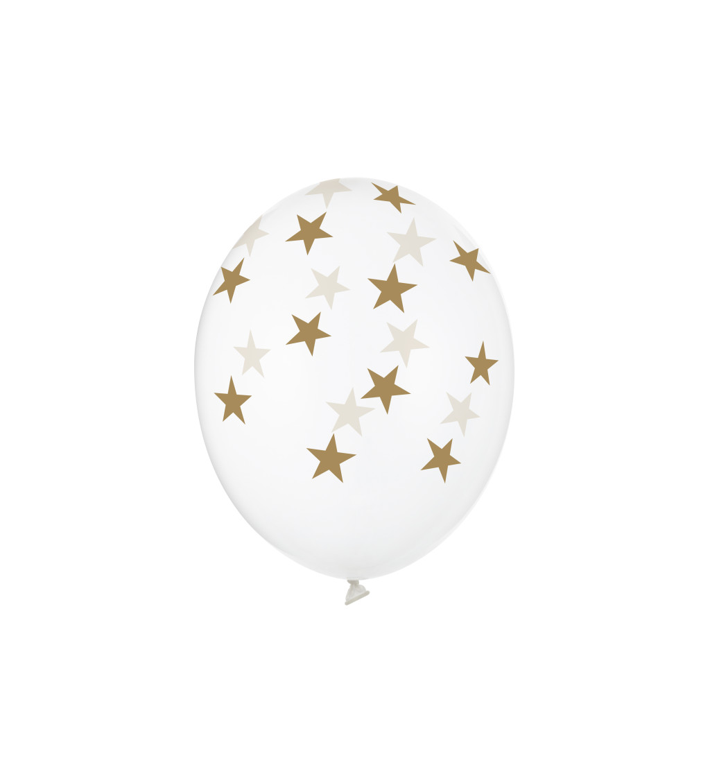 Latexové balóniky strong priehľadné zlaté hviezdy 30 cm 6 ks