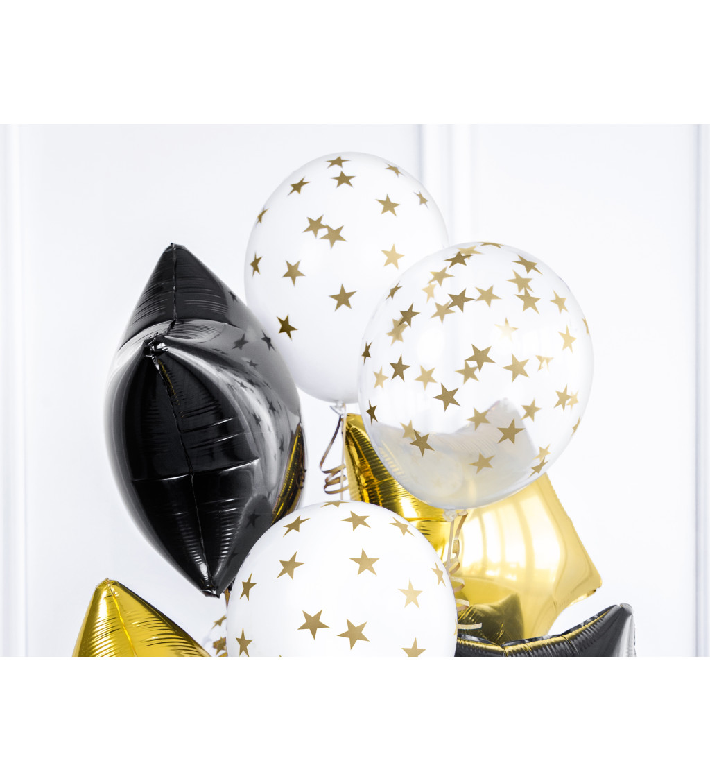 Latexové balóniky strong priehľadné zlaté hviezdy 30 cm 6 ks