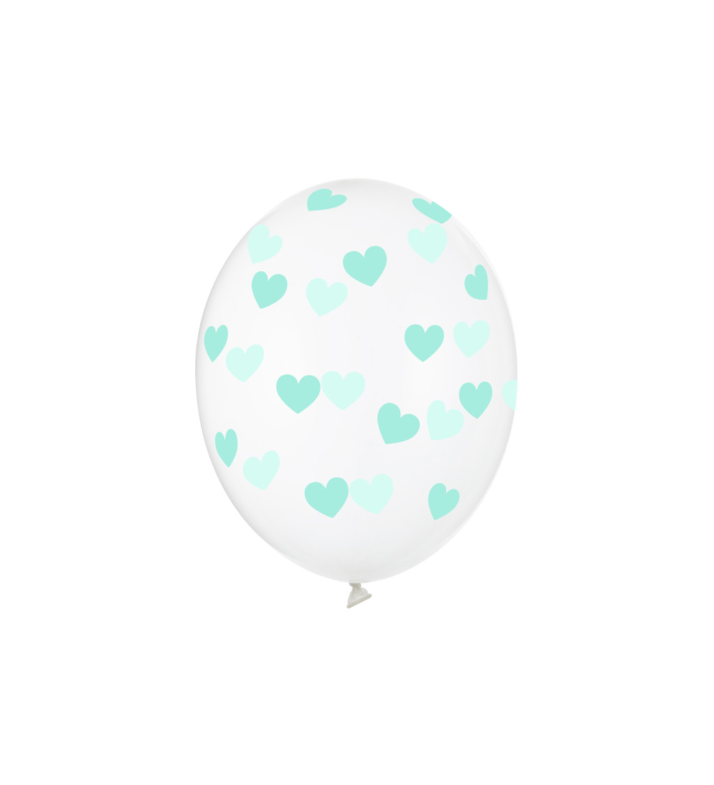 Latexové balóniky strong priehľadné mätové srdce 30 cm 6 ks