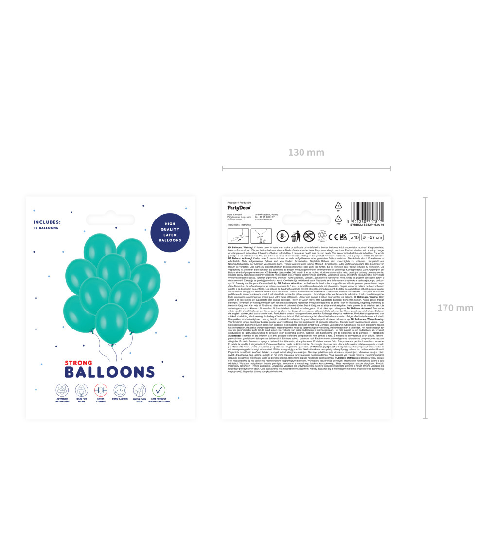 EKO Latexové balóniky 30 cm mentolovo zelené, 10 ks