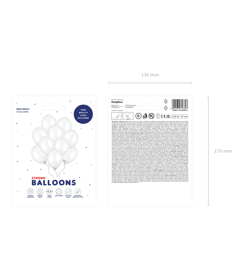 Latexové balóniky 27 cm biele, 10 ks