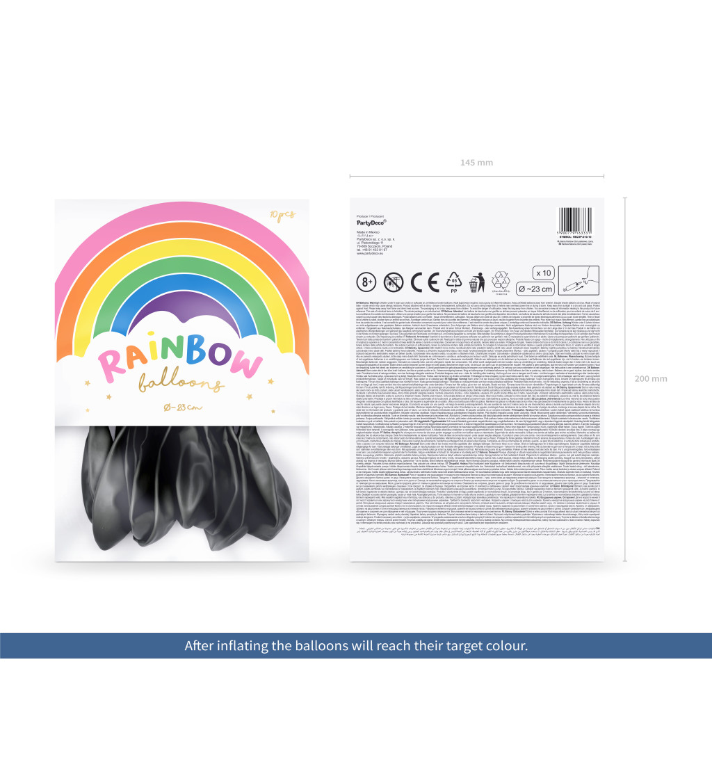 Latexové balóniky 23 cm pastelové, čierne, 10 ks