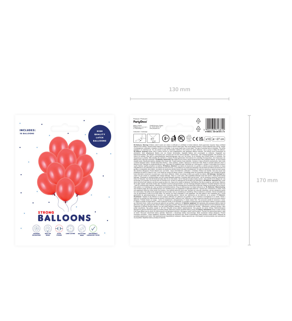 Latexové balóniky 27 cm metalické, červené, 10 ks