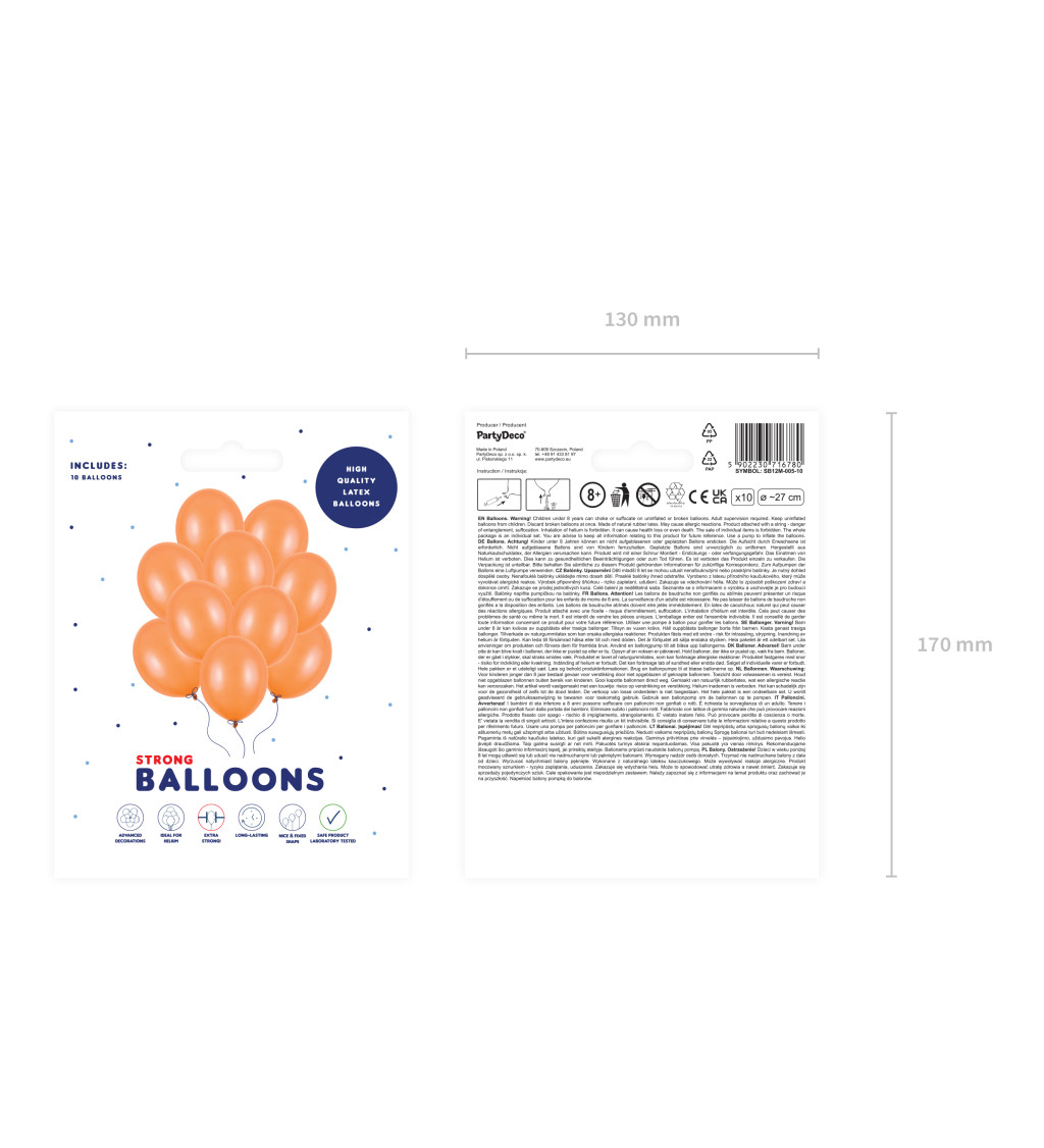 Latexové balóniky strong metalické oranžové 27 cm 10 ks