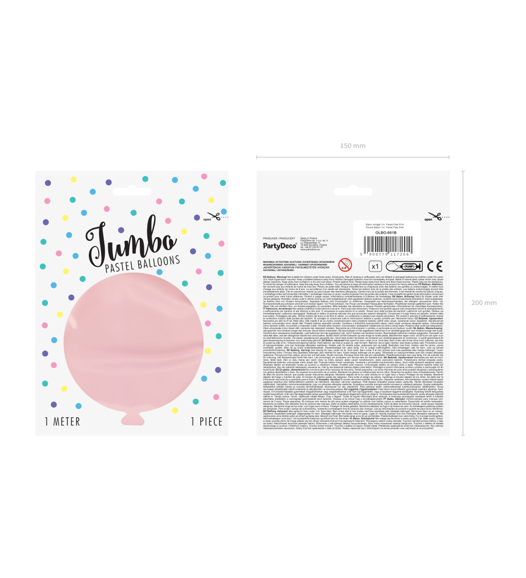 Obrovský latexový balón svetloružový 1m