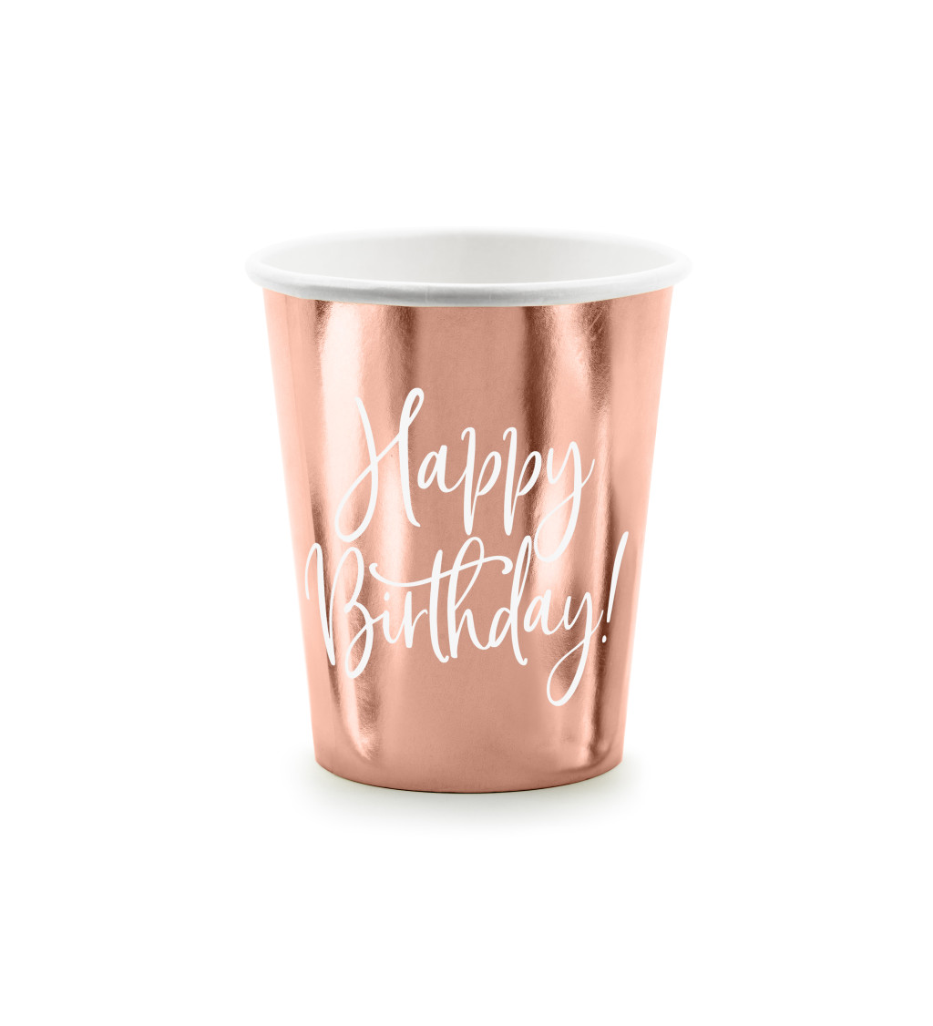 Ružové zlaté kelímky Happy Birthday
