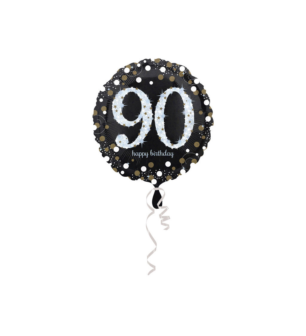 Fóliový balónik 90 Happy Birthday čierno-biely