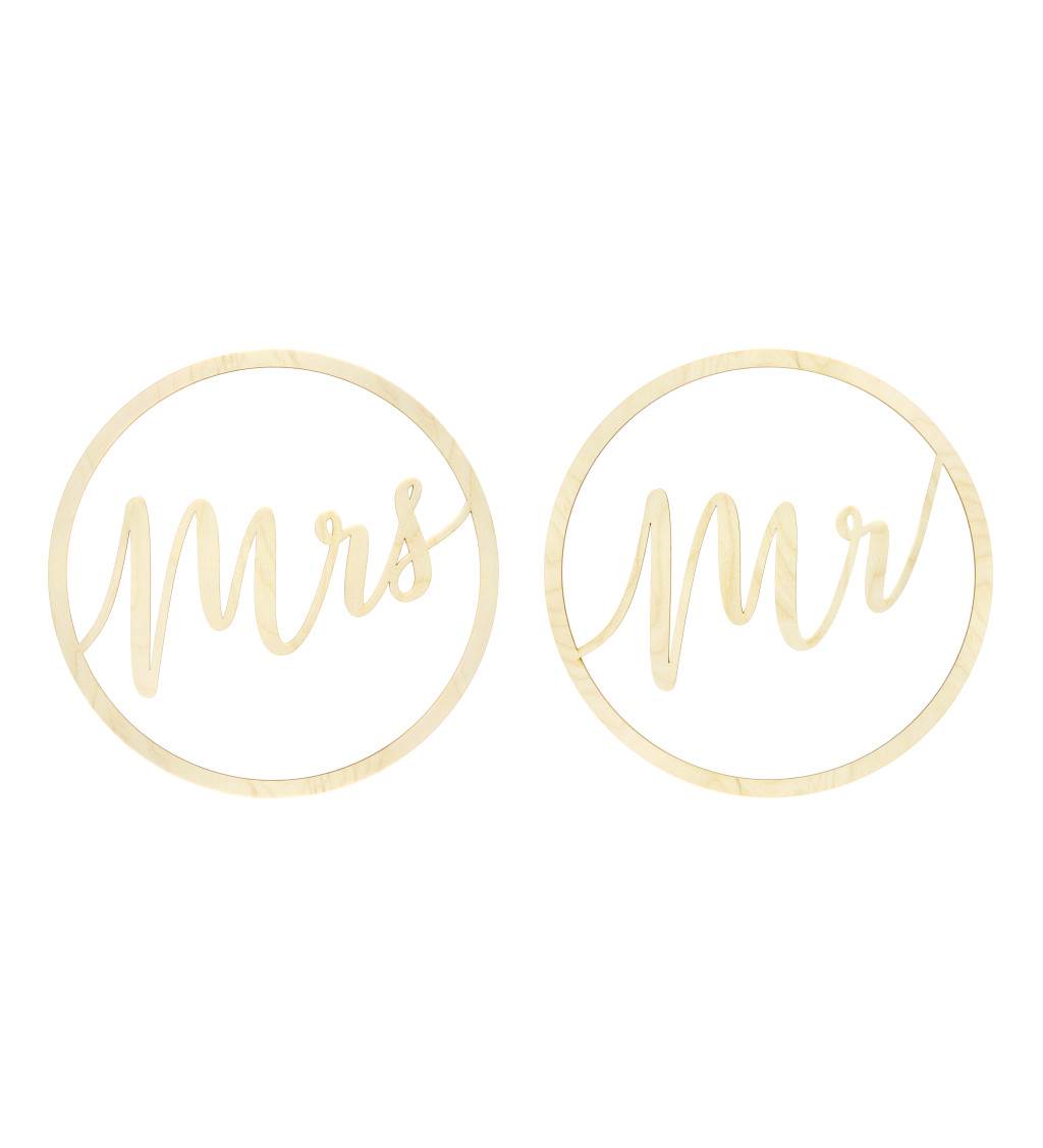 Drevené dekorácie Mr a Mrs