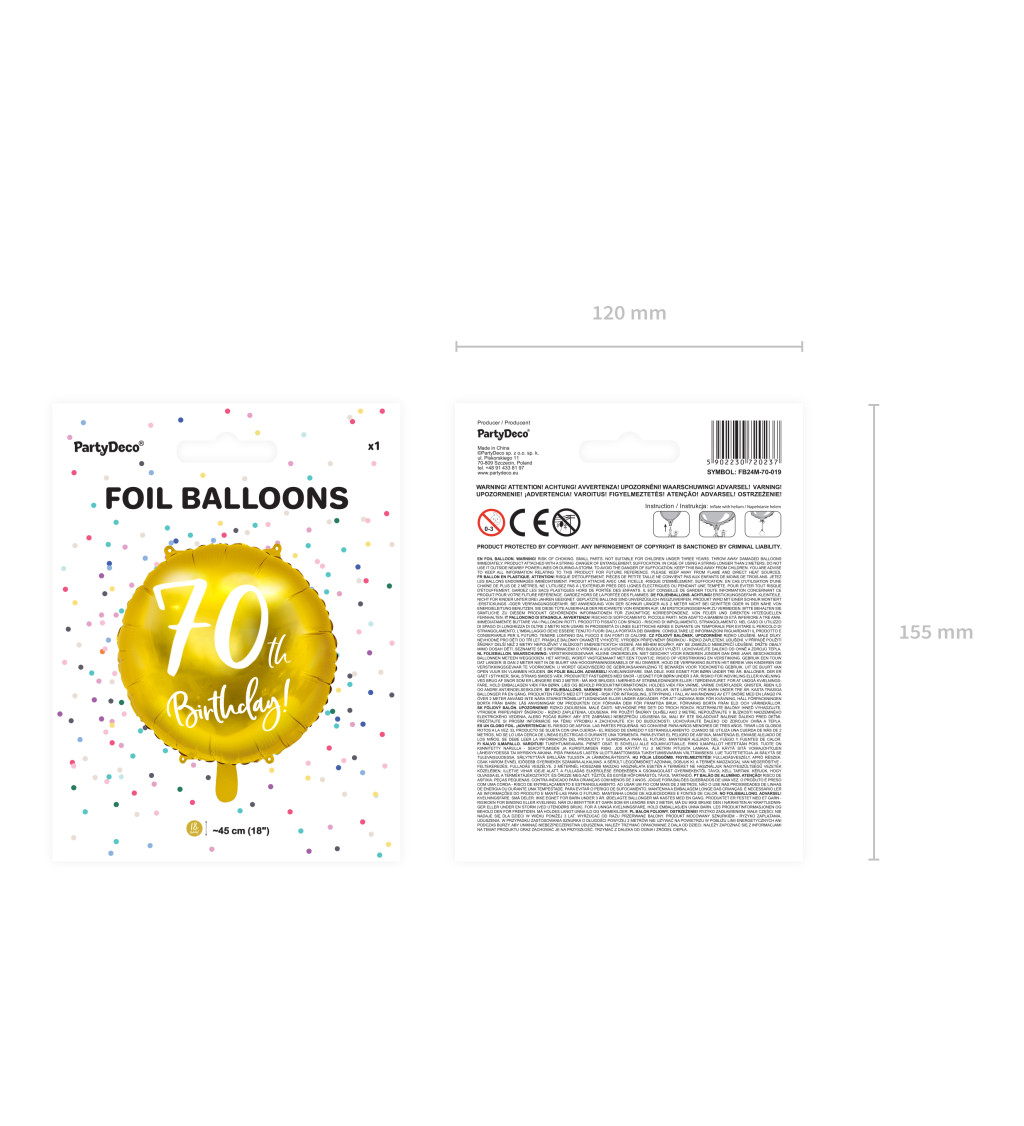 Fóliový balónik 70 - zlatý