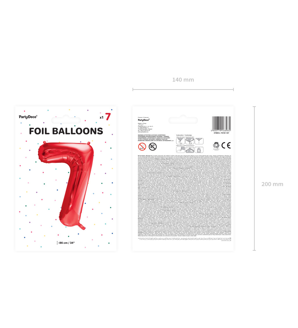 Fóliový balónik číslo 7, červený