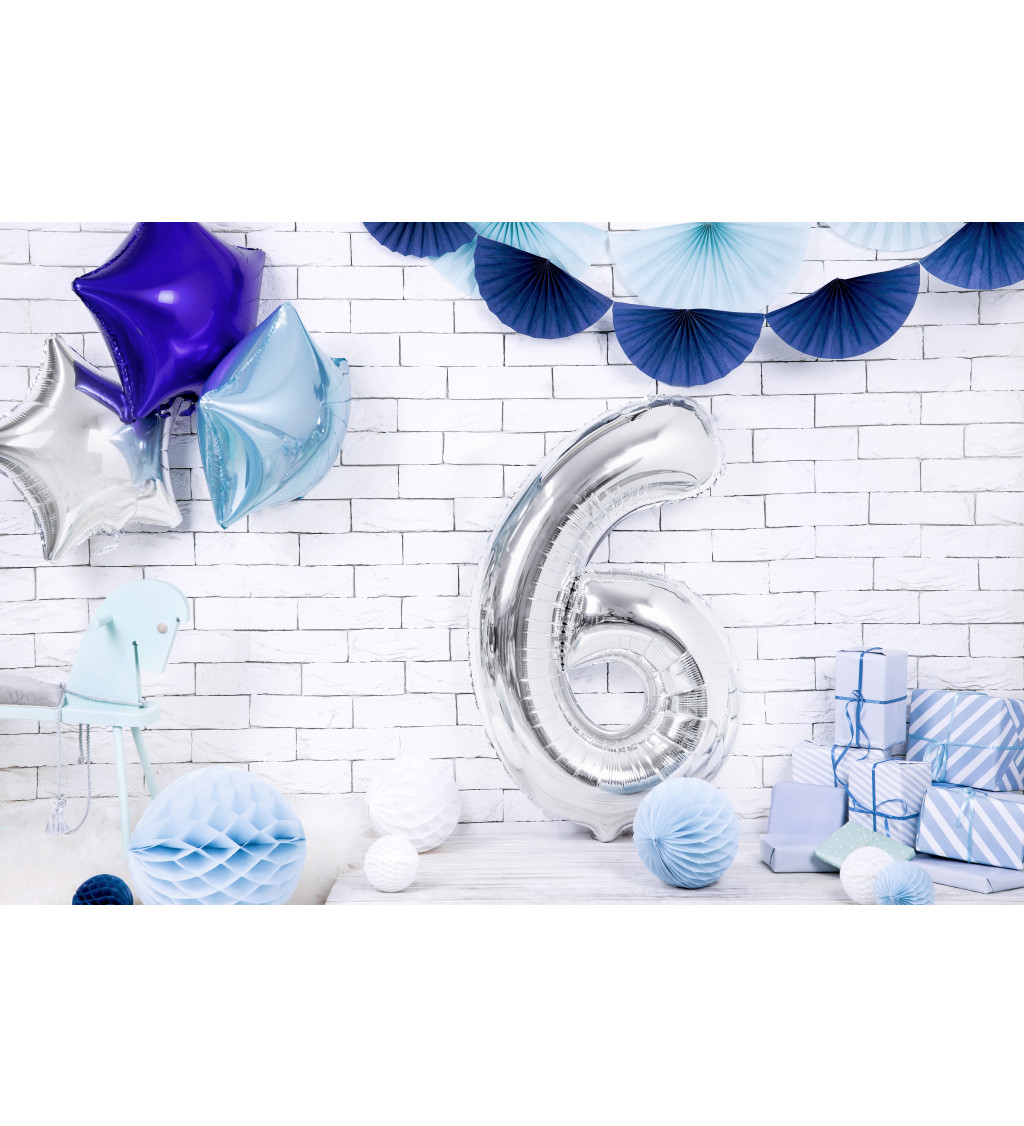Fóliový balónik číslo 6, strieborný, 86cm