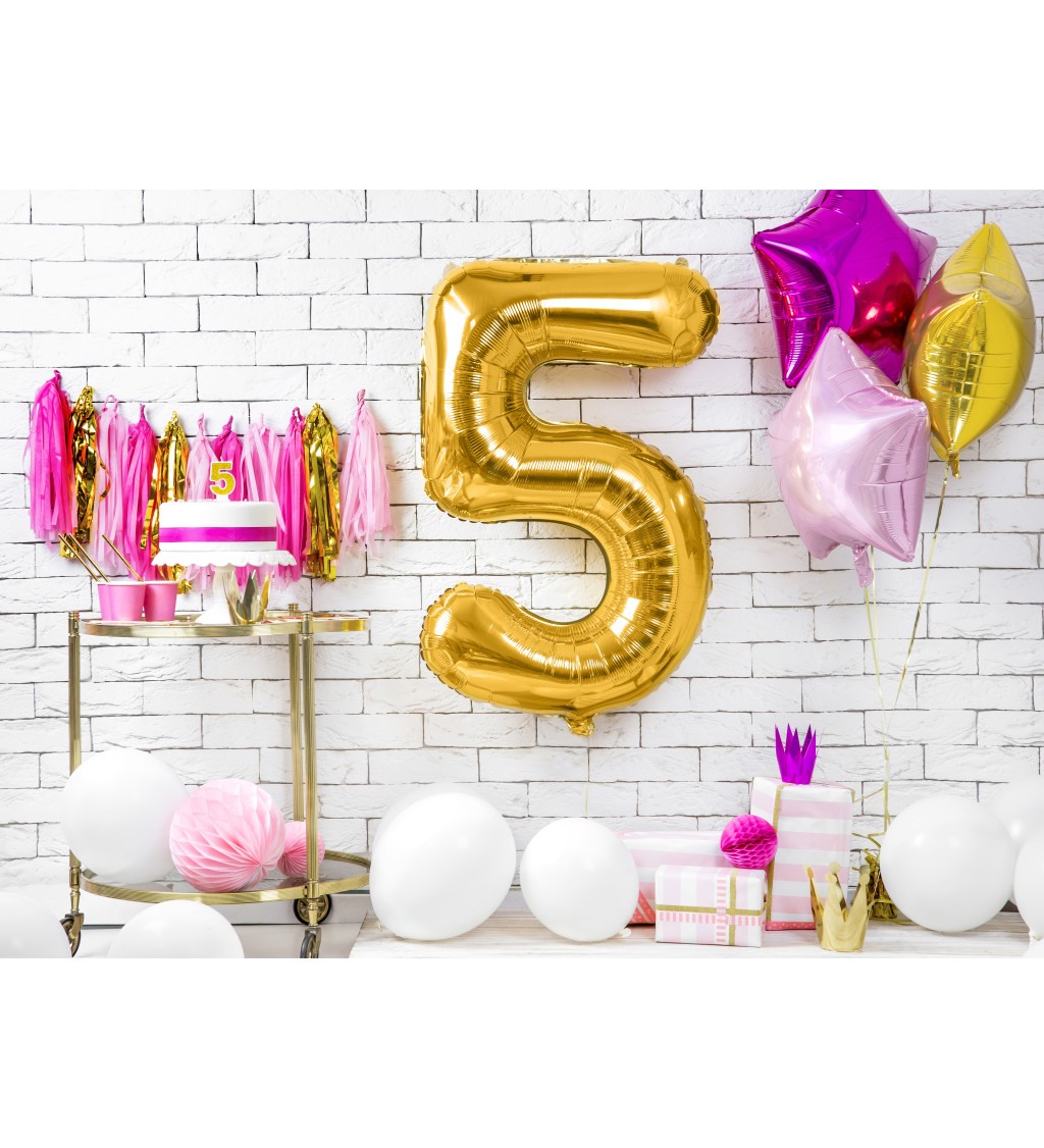 Fóliový balónik 5 - zlatý