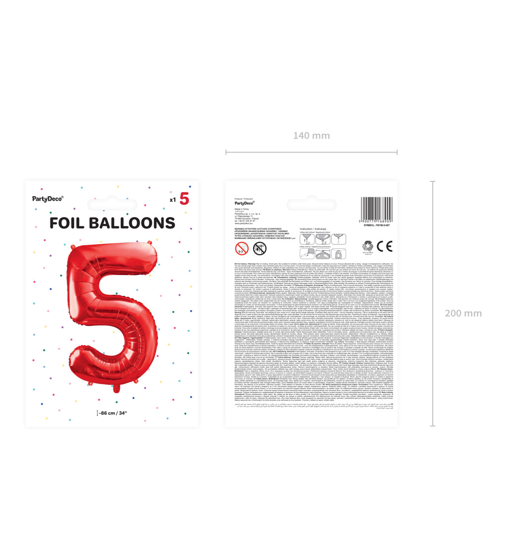 Fóliový balónik 5 - červený