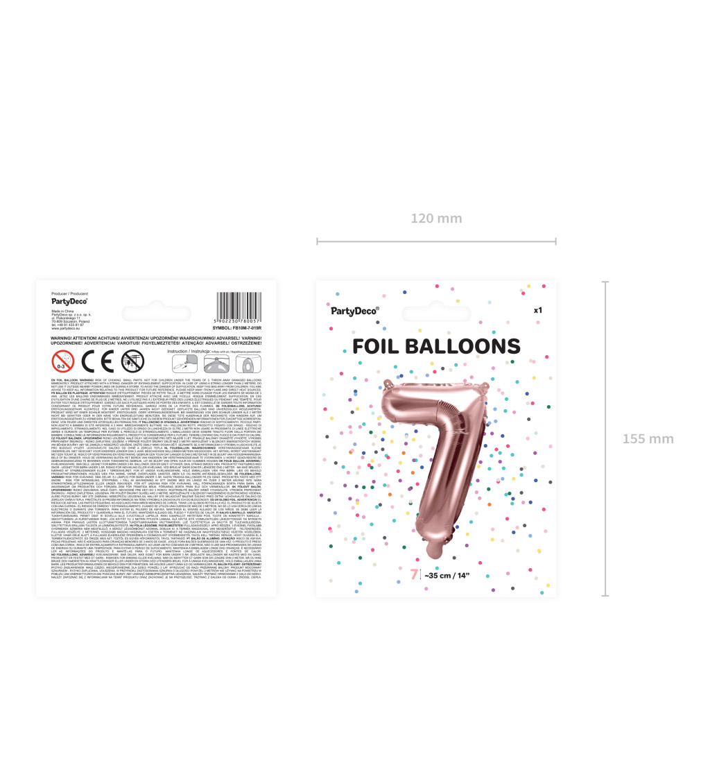 Fóliový balónik číslo 7, ružovo-zlatý, 35cm