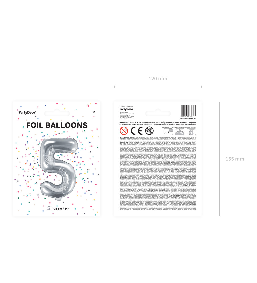Fóliový balónik číslo 5, strieborný