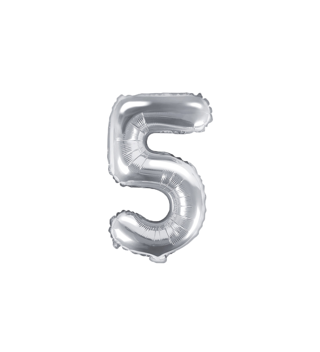 Fóliový balónik číslo 5, strieborný