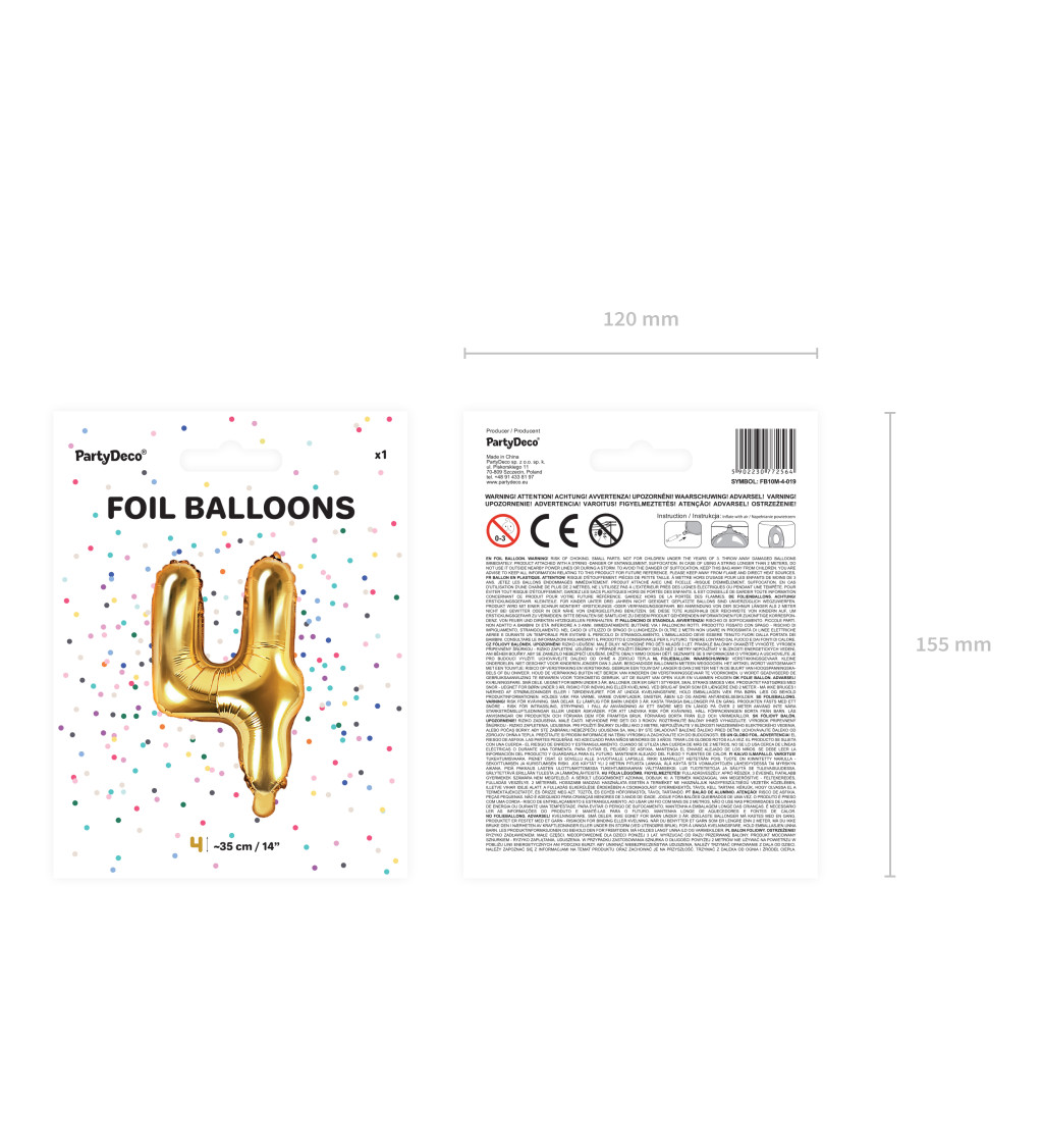 Fóliový balónik číslo 4, zlatý