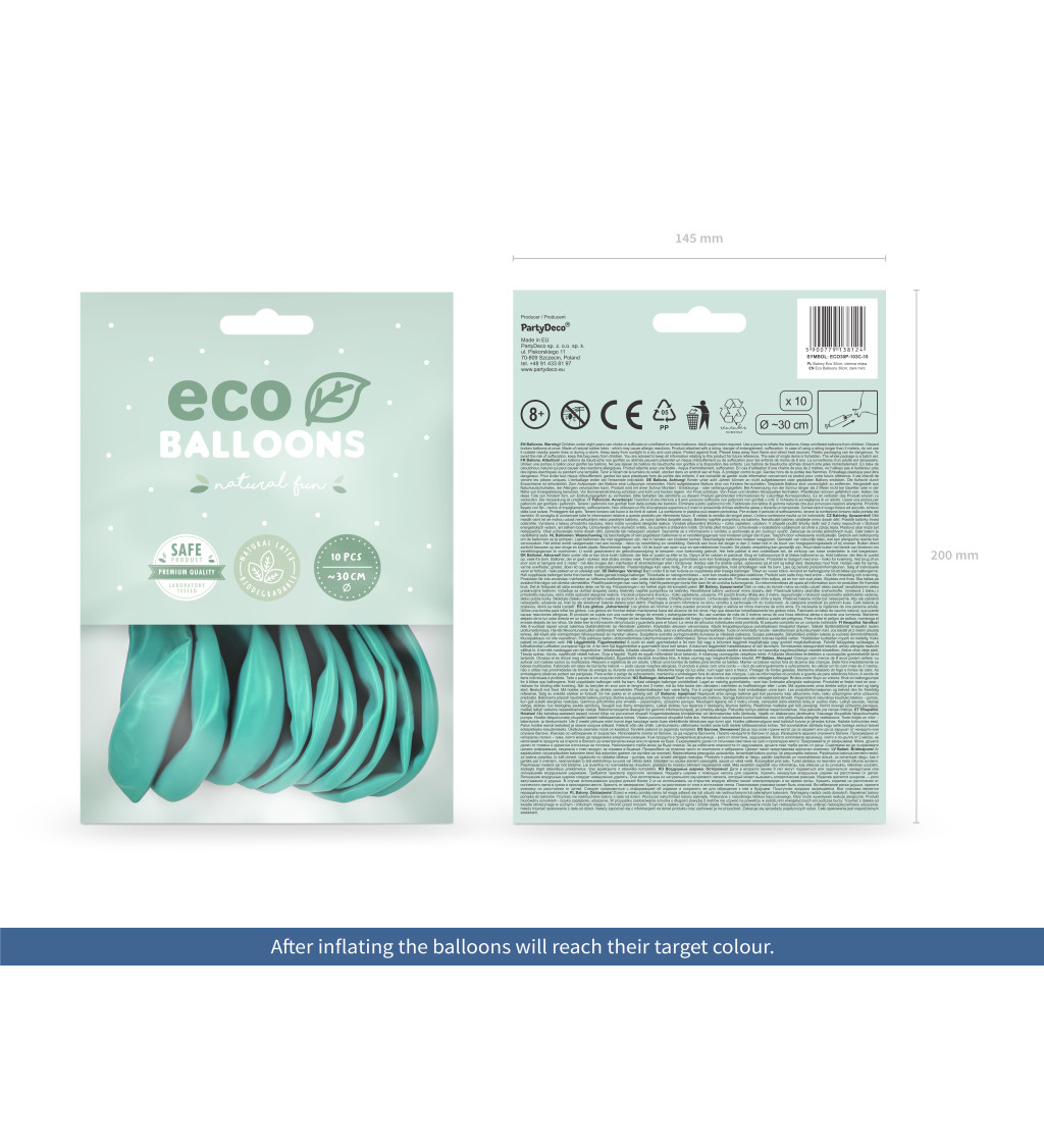 Latexové balóniky eco pastelové mentolové 30 cm 10 ks