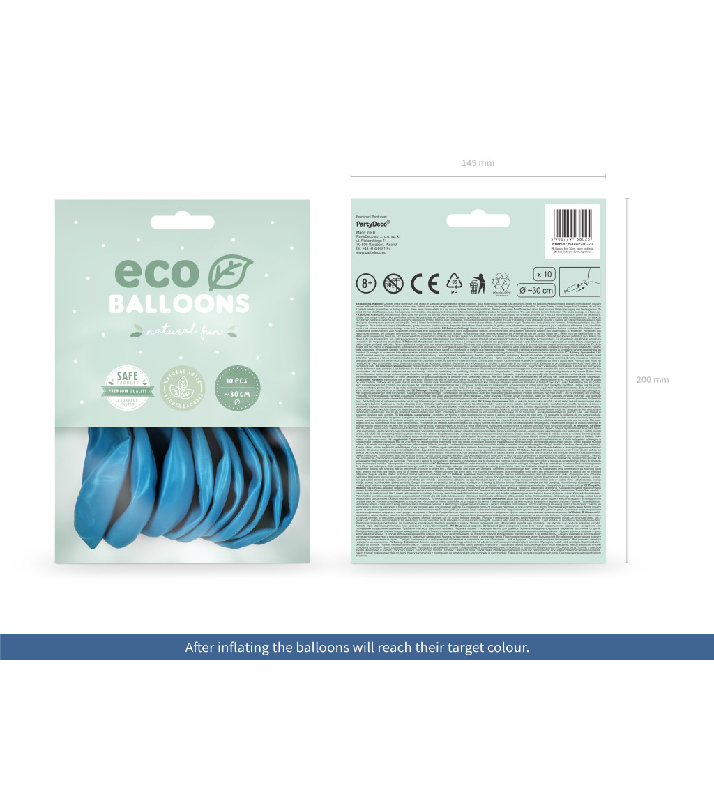 Latexové balóniky eco pastelové svetlomodré 30 cm 10 ks