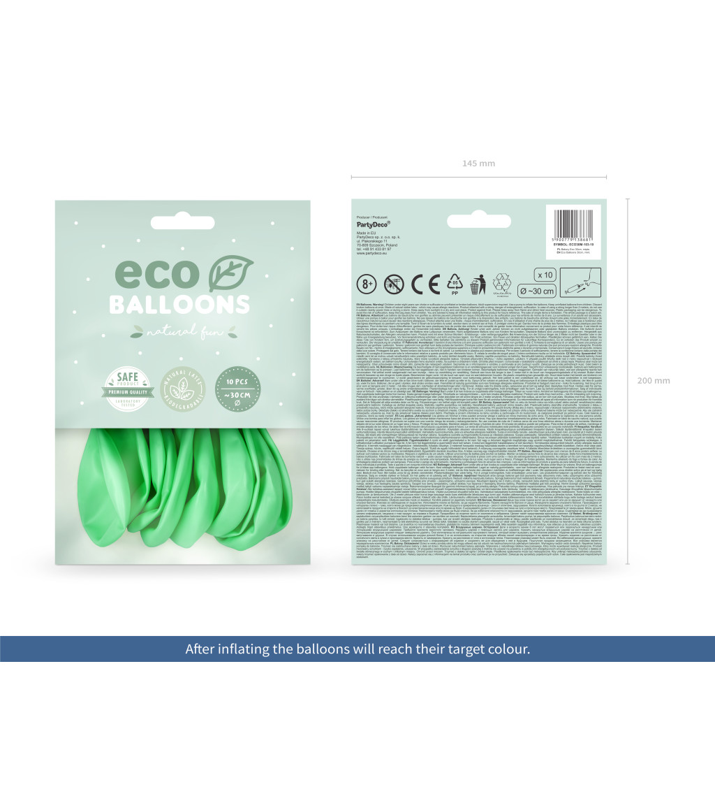 Latexové balóniky eco metalické svetlozelené 10 ks