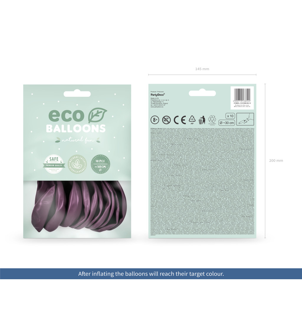 Metalické latexové balóniky eco bordové 10 ks