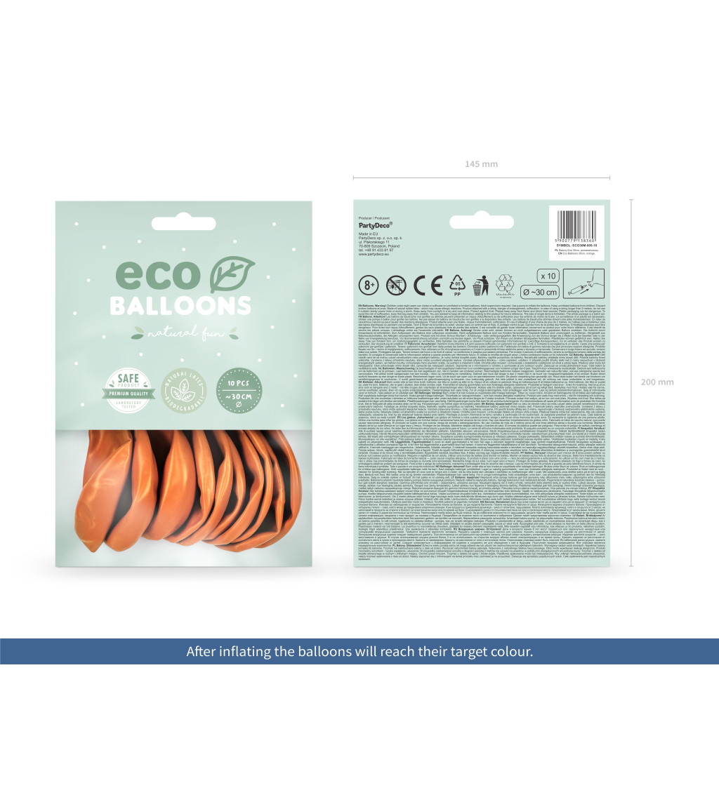 Latexové balóniky eco metalické oranžové 10 ks