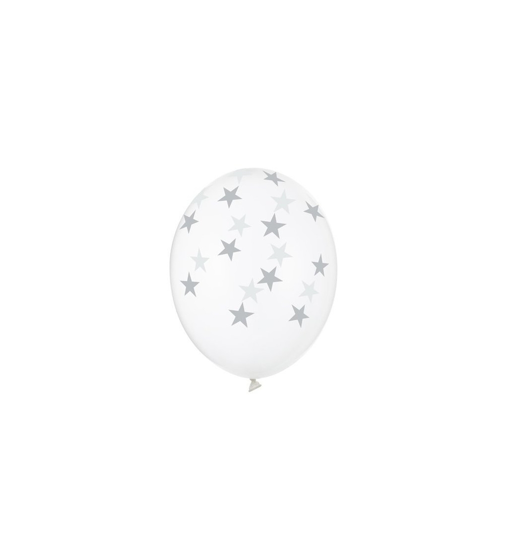 Latexové balóniky strong priehľadné strieborné hviezdičky 30 cm 6 ks