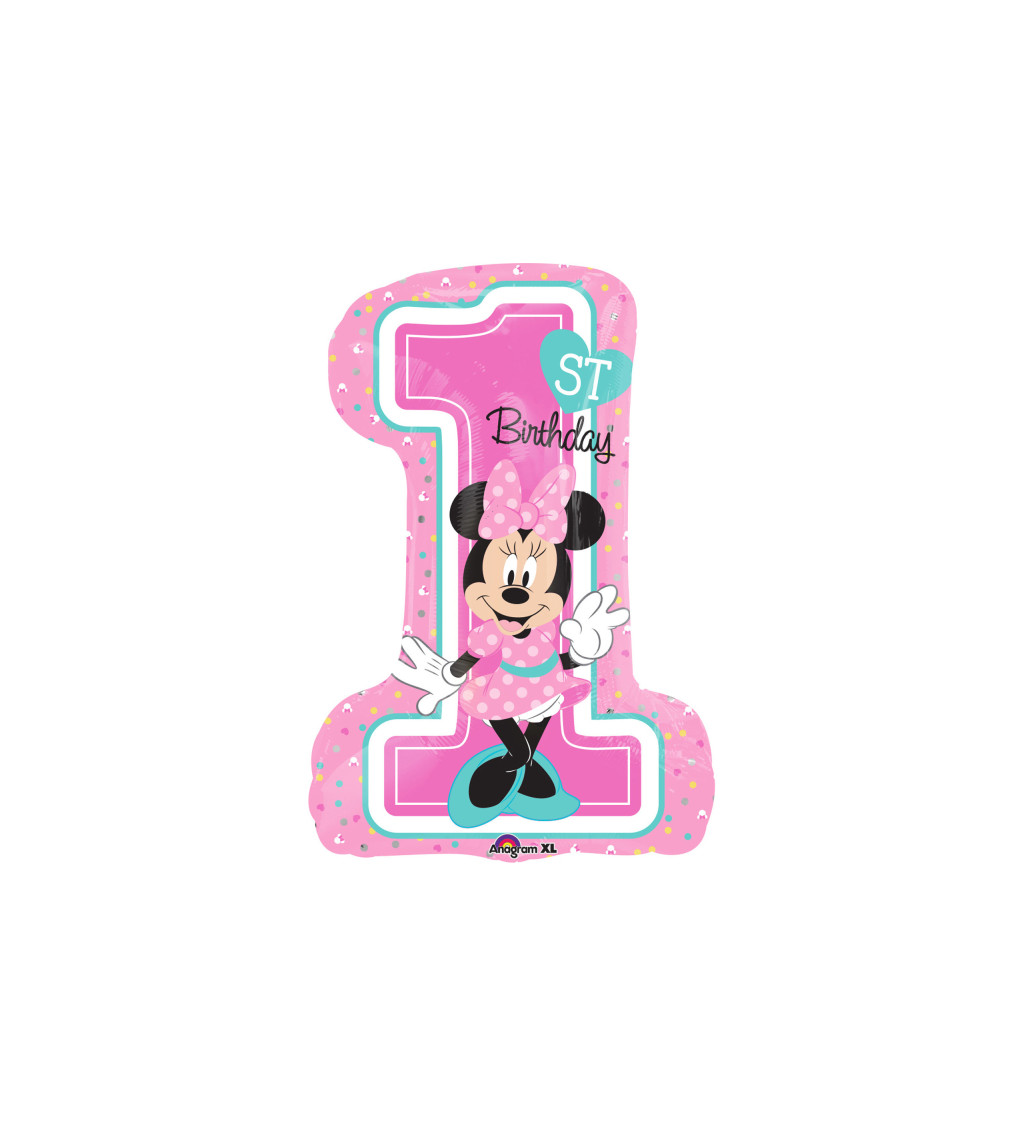 Fóliový balónik číslo 1, Minnie Mouse ružový, 71cm