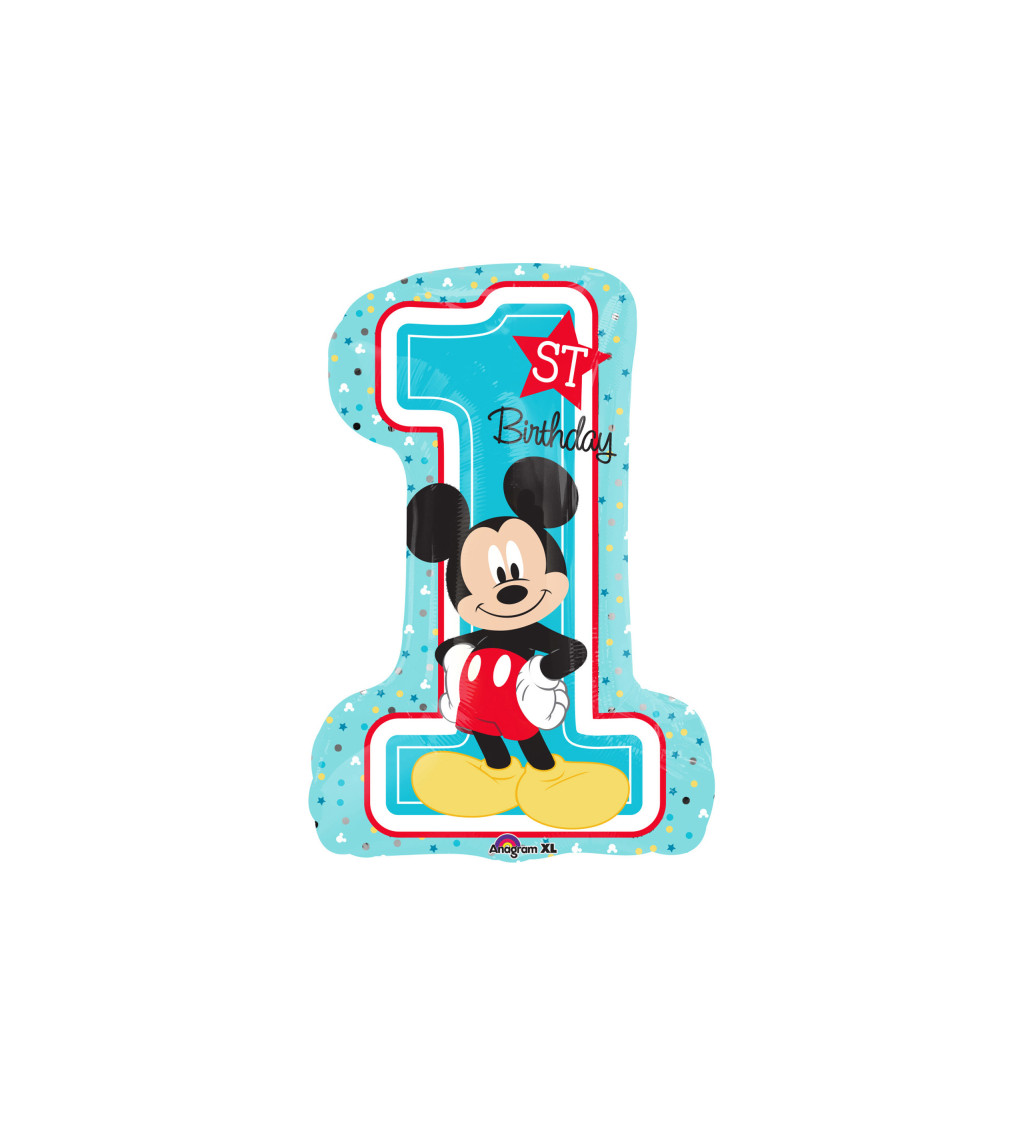 Fóliový balónik číslo 1, Mickey Mouse modrý, 71cm