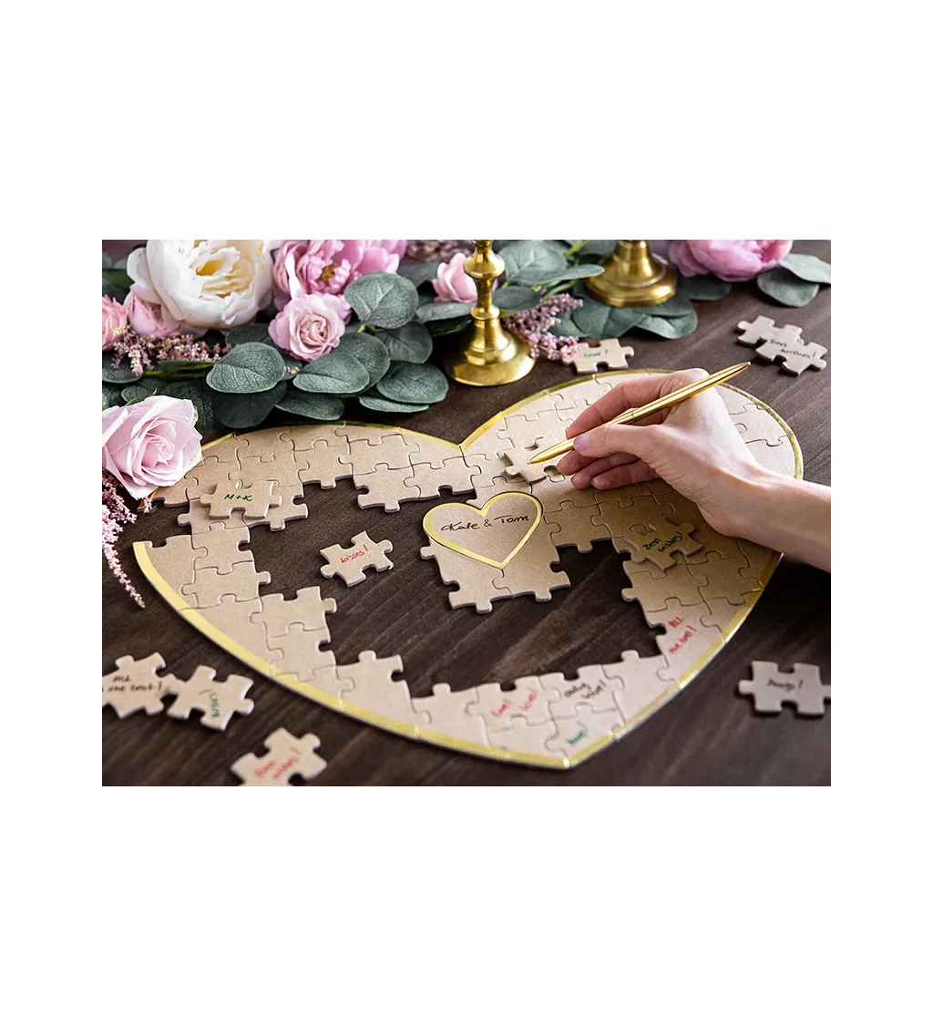 Puzzle kniha hostí - Srdce z kraftového papiera