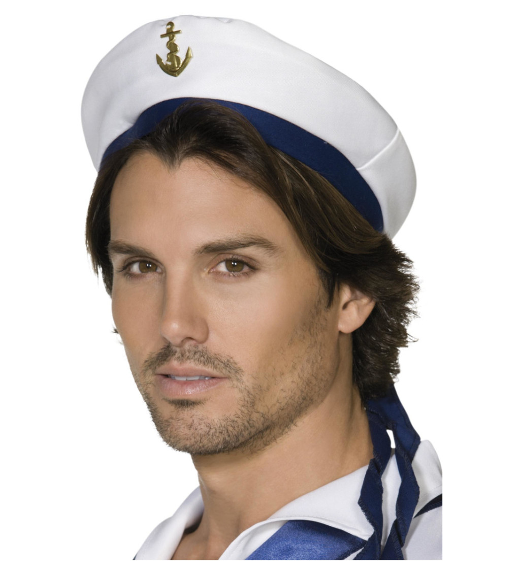 Námorný baret - biely s kotvou