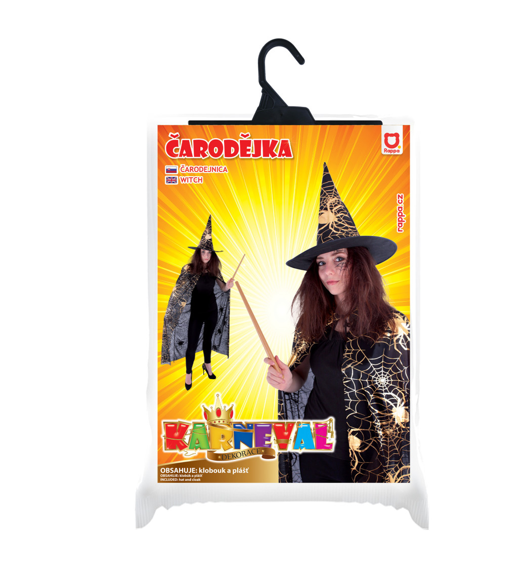 Čarodejnícky set - plášť a klobúk, zlaté vzory