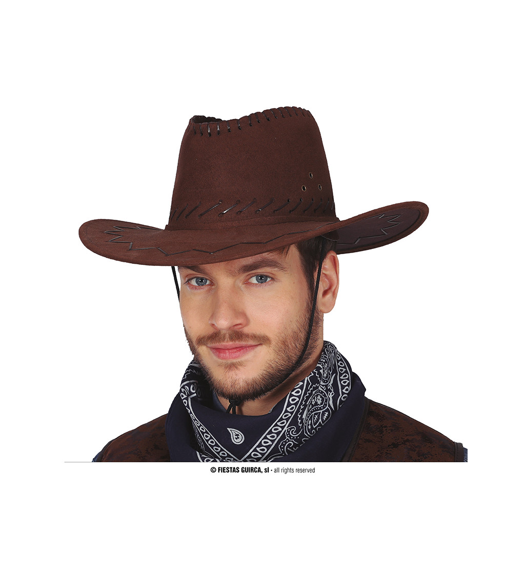 Hnedýsyntetický koženený kovbojský klobúk