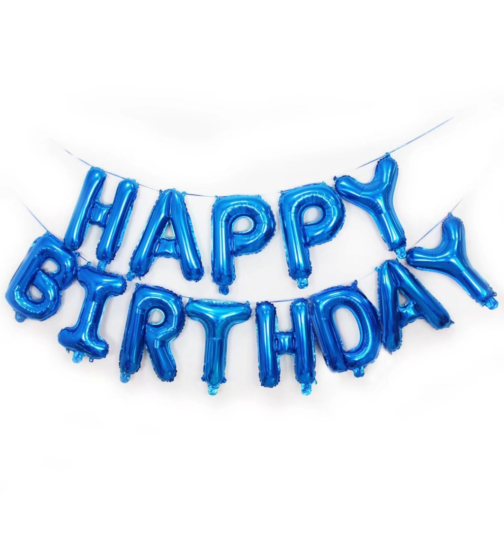 Fóliový balón - Happy birthday nápis modrý