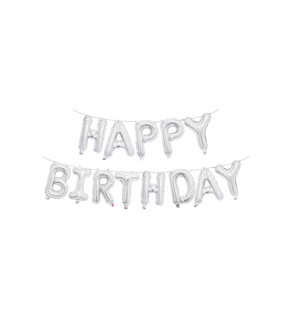 Fóliový balónik - Nápis Happy Birthday strieborný