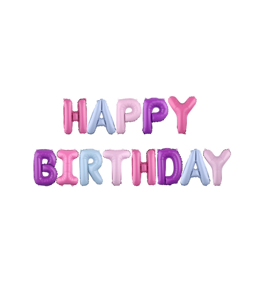 Fóliový balónik - Nápis Happy birthday fialovo-ružový