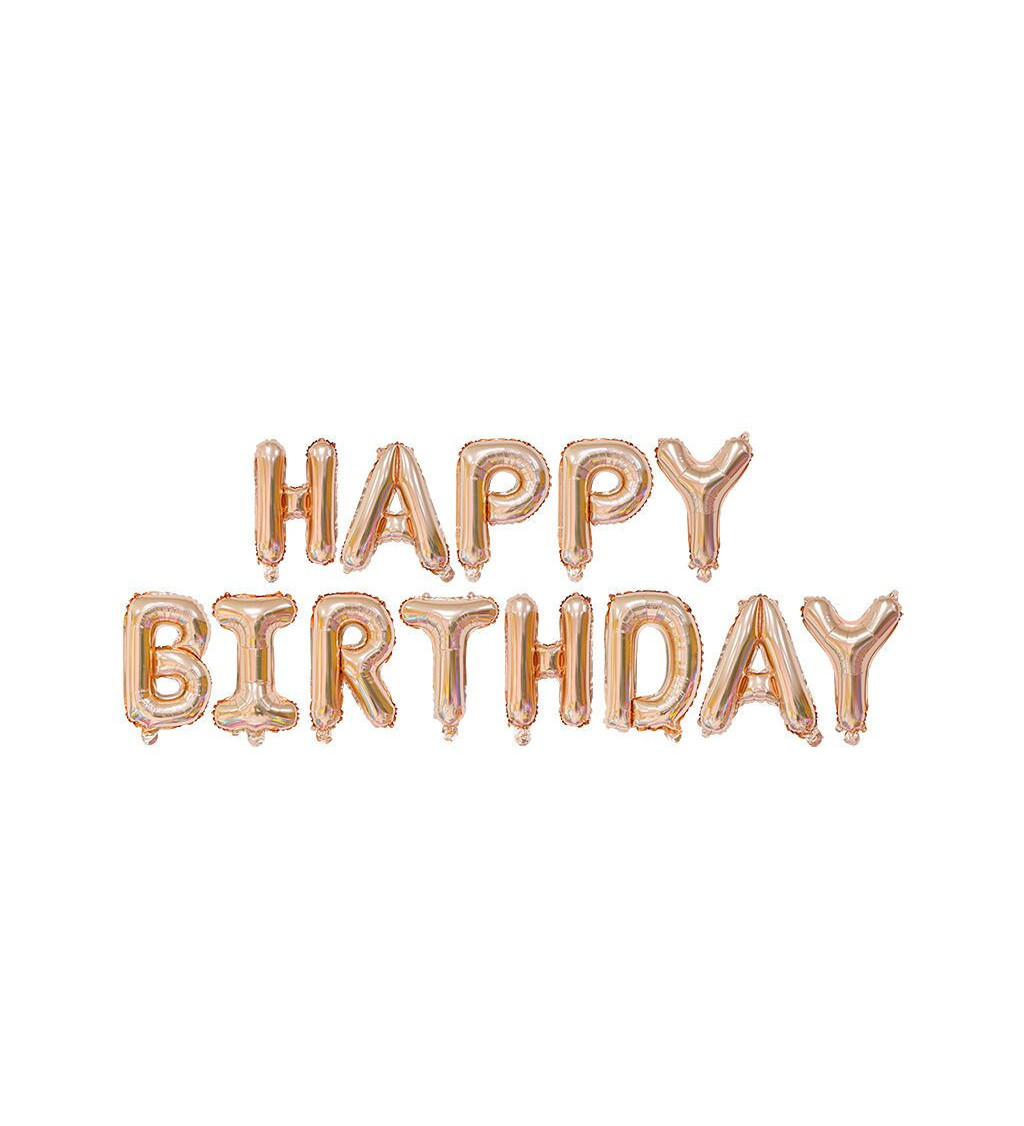 Fóliový balónik - Nápis Happy birthday ružovozlatý