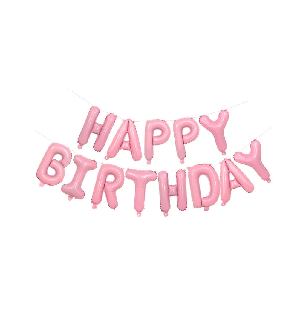 Fóliový balónik - Happy birthday nápis ružový