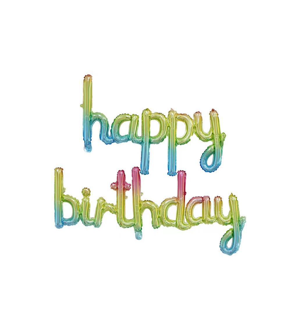 Fóliový balónik - Happy birthday nápis dúhový