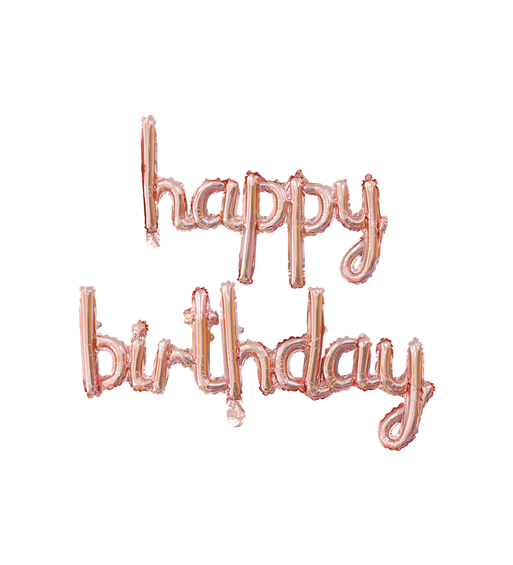 Fóliový balónik - Happy birthday nápis rosegold