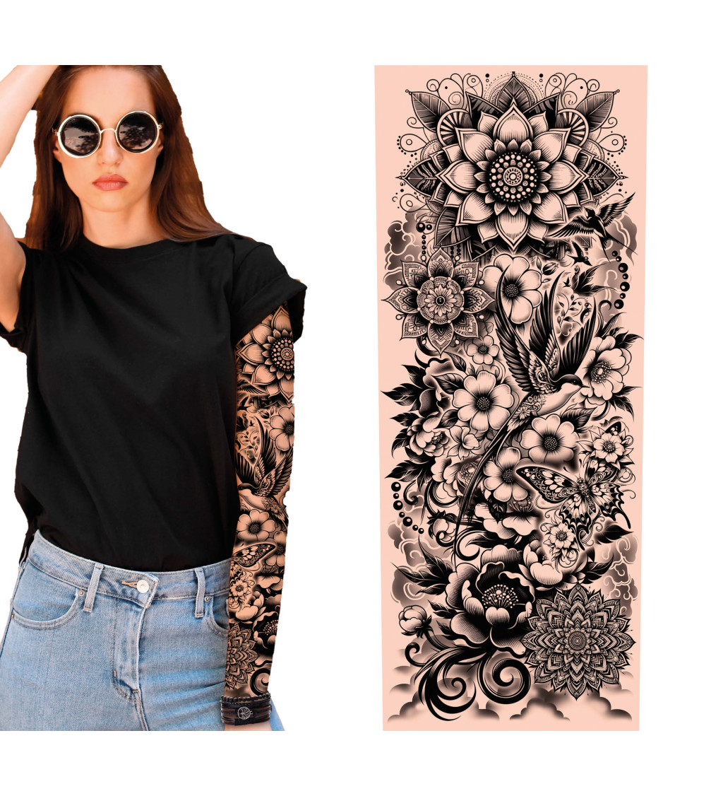 Tetovanie - rukáv - čiernobiela