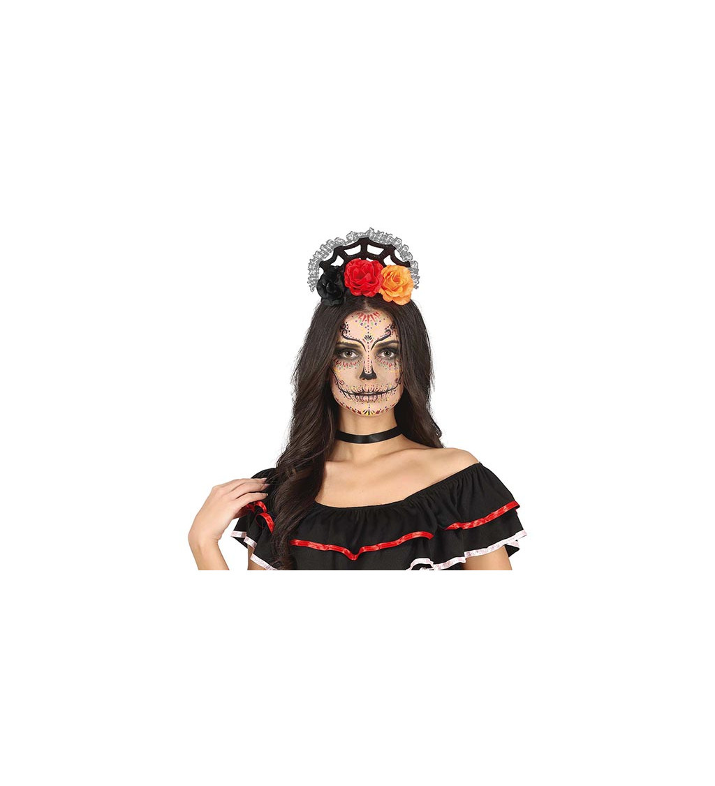 Čelenka Catrina - oranžovo-červené kvety