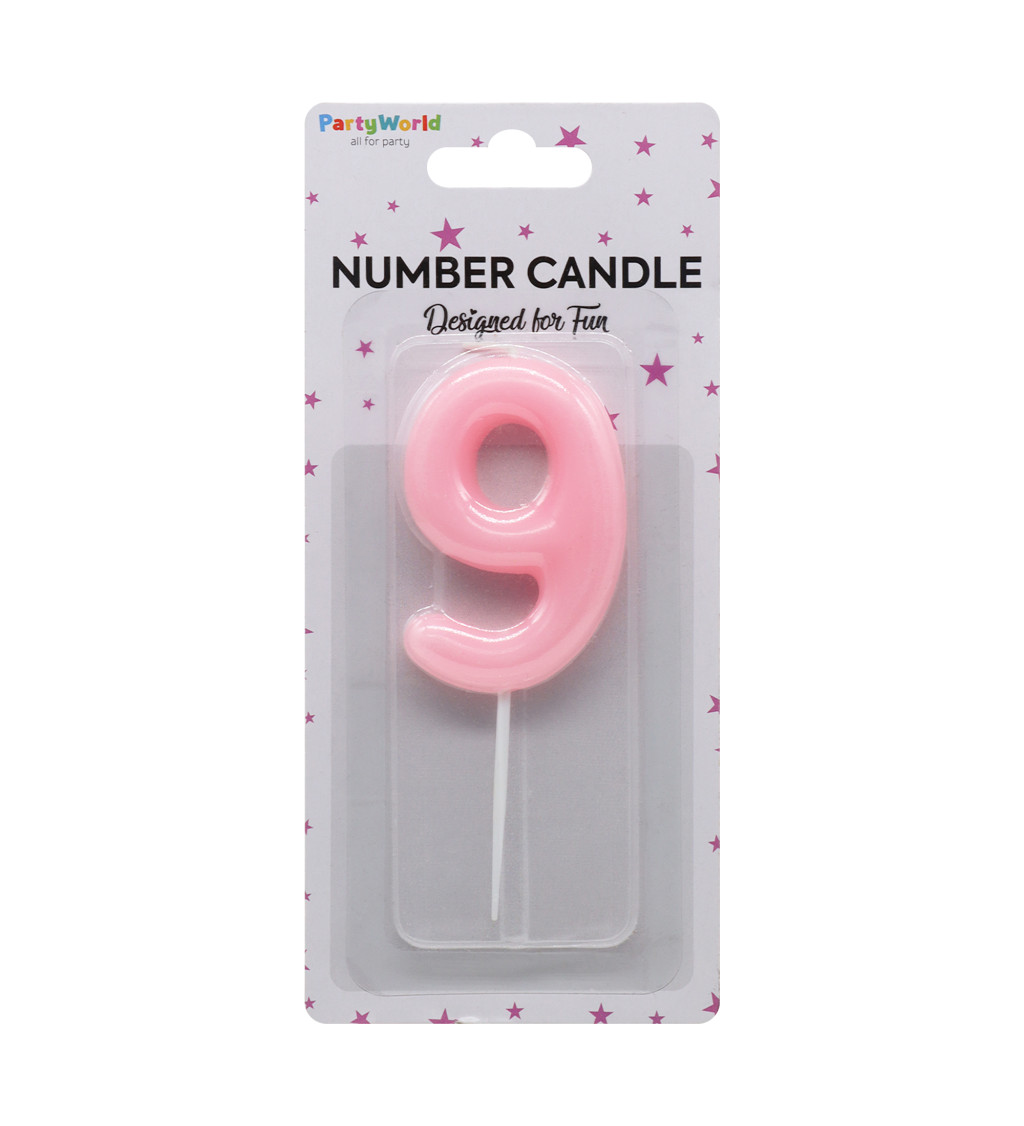 Dortová sviečka - číslo 9, ružová