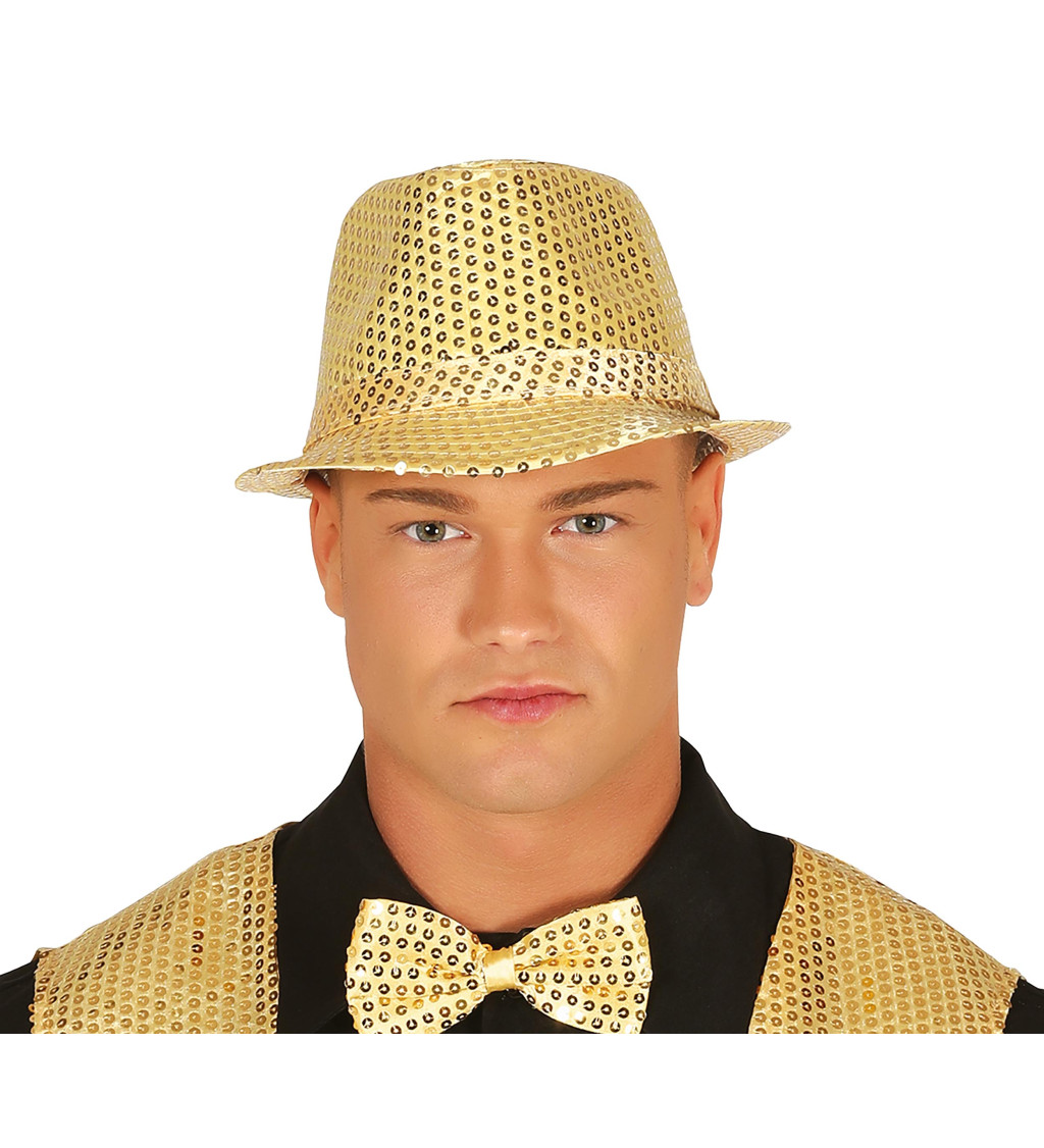 Trblietavý gangsterský klobúk – zlatý