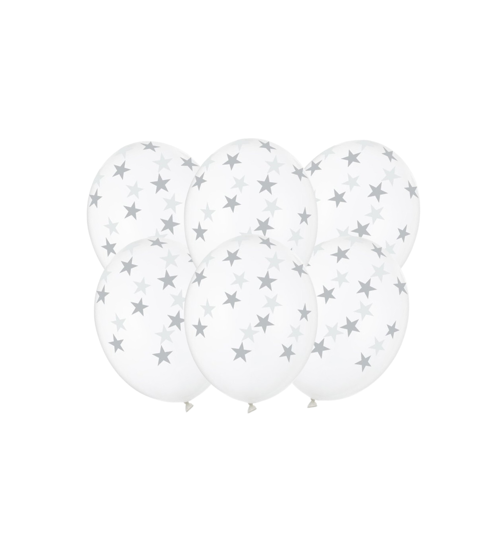 Latexové balóniky strong priehľadné strieborné hviezdičky 30 cm 6 ks