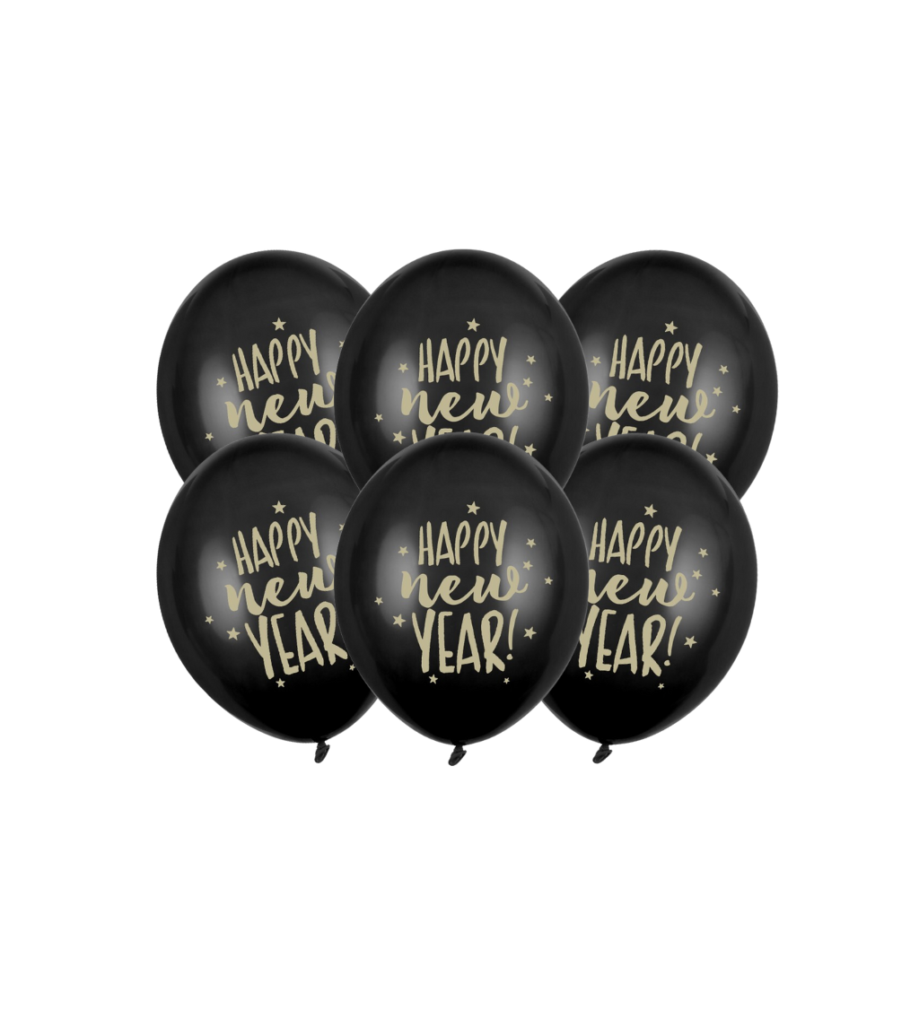 Latexové balóniky strong pastelové čierne Happy new year 6 ks