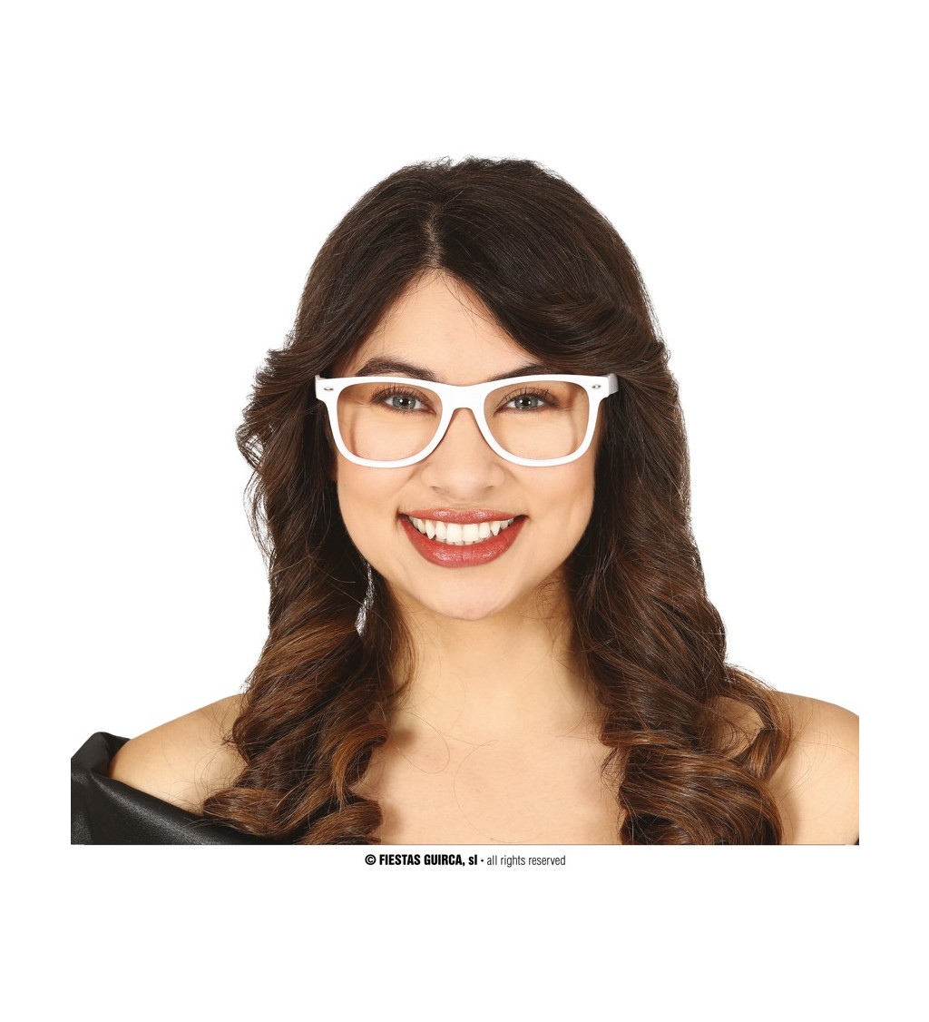 Biele okuliare - priehľadné sklá