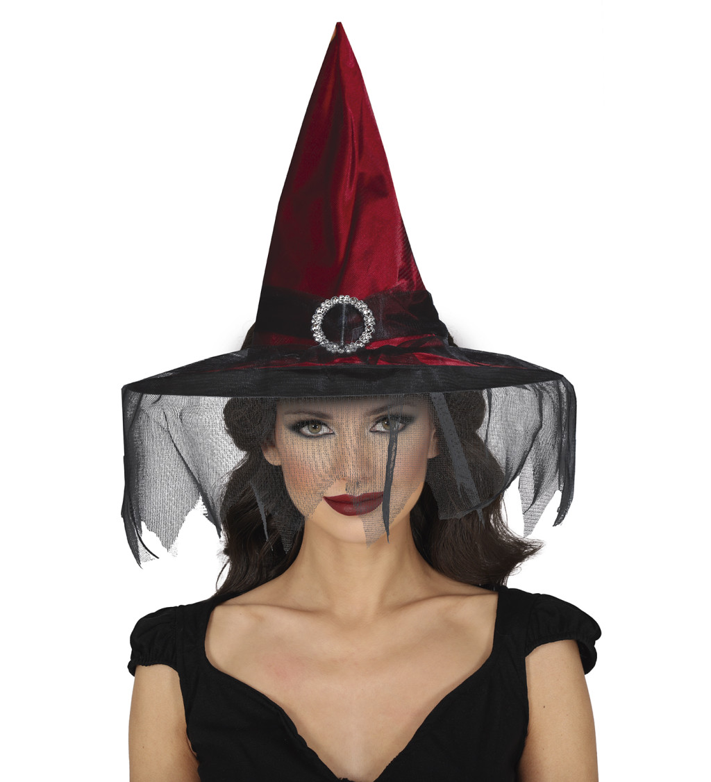 Vínový klobúk pre čarodejnicu so závojom