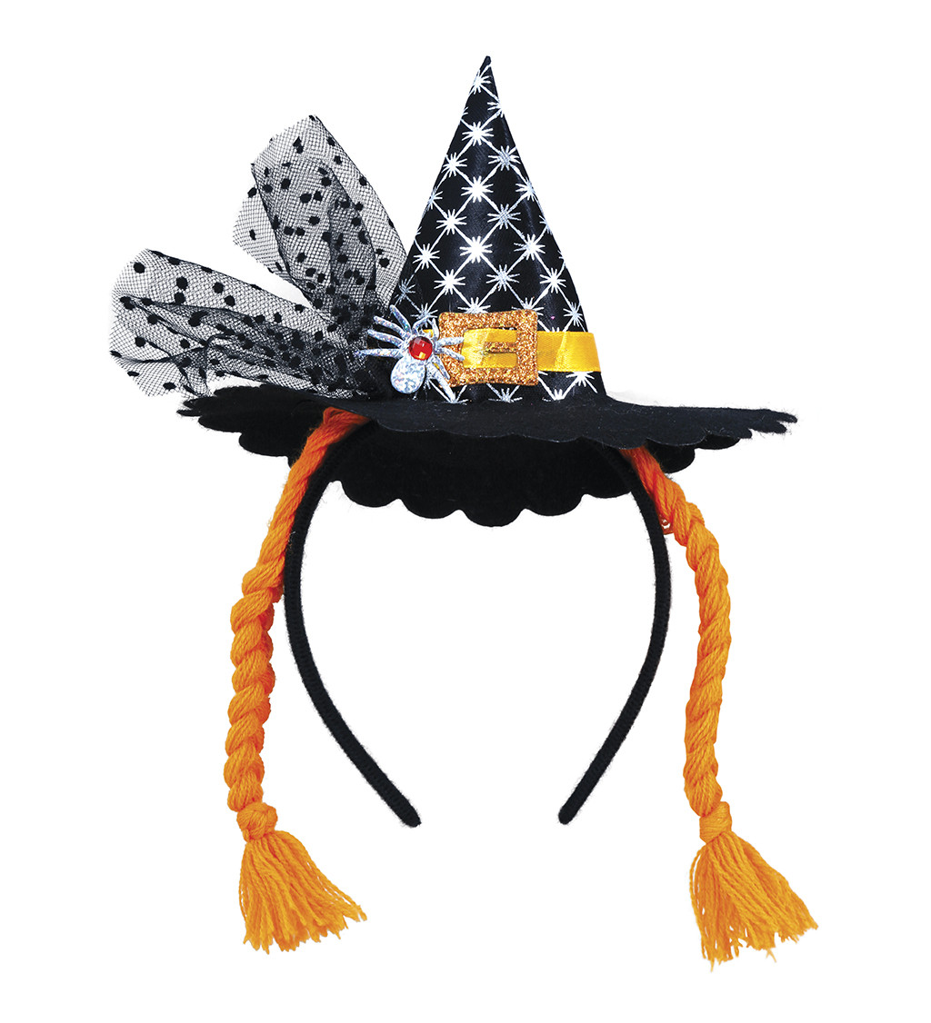 Čelenka čarodejnice s klobúčikom a oranžovými vrkôčikmi